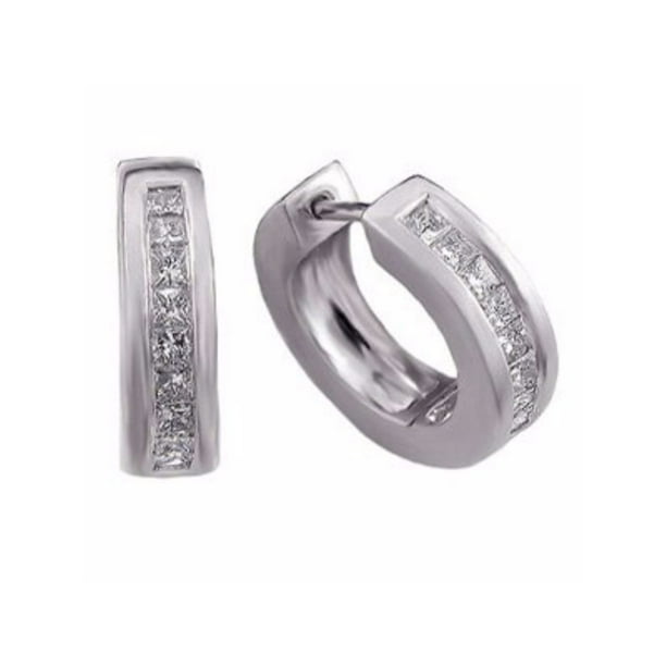 Princess cut diamond hoop earrings Clearance