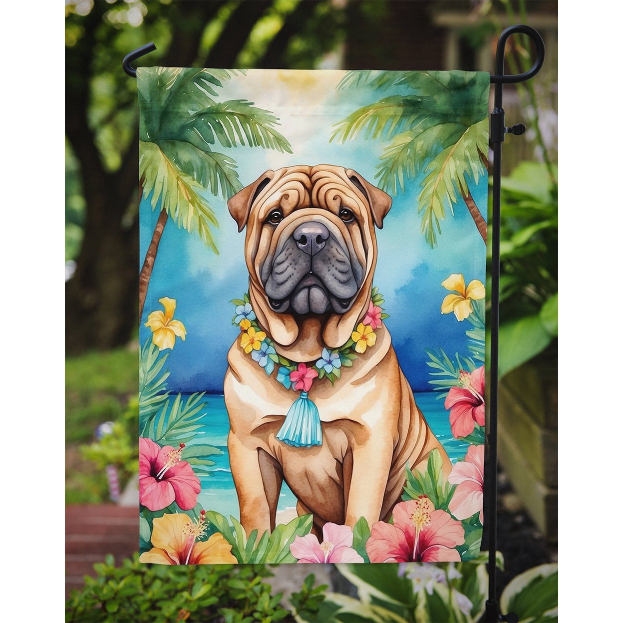 Shar Pei Luau Garden Flag 11.25 in x 15.5 in