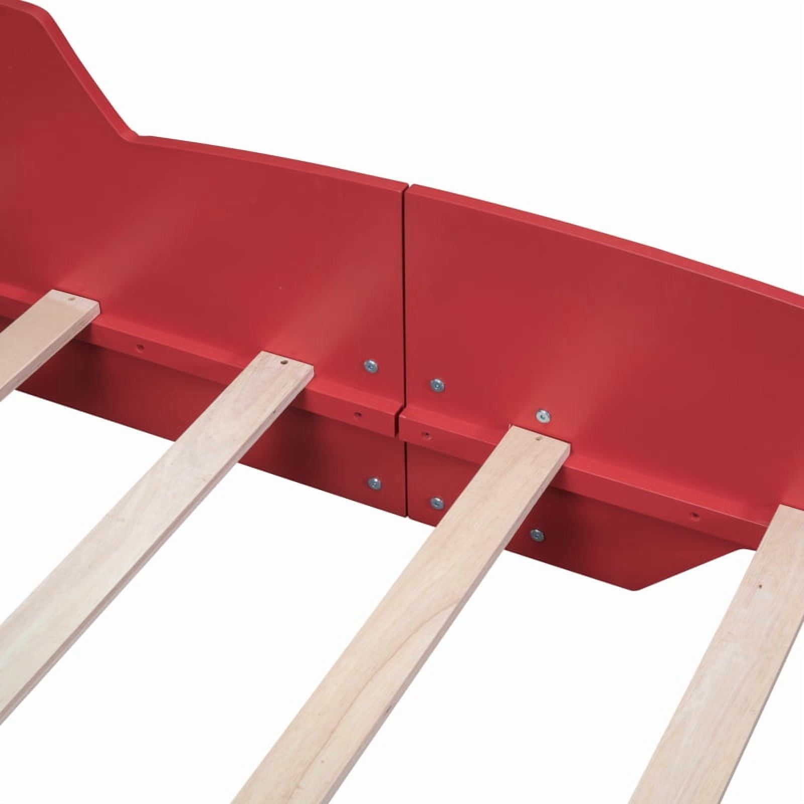 [Luckynote]Twin Size Race Car-Shaped Platform Bed with Wheels,Red