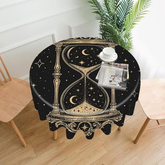 RKSupls 60 Inch Round Tablecloth, Cosmic Hourglass Premium Polyester Straight Edge Wrinkle Resistant Washable Table Cover for Party Home Dining Decor
