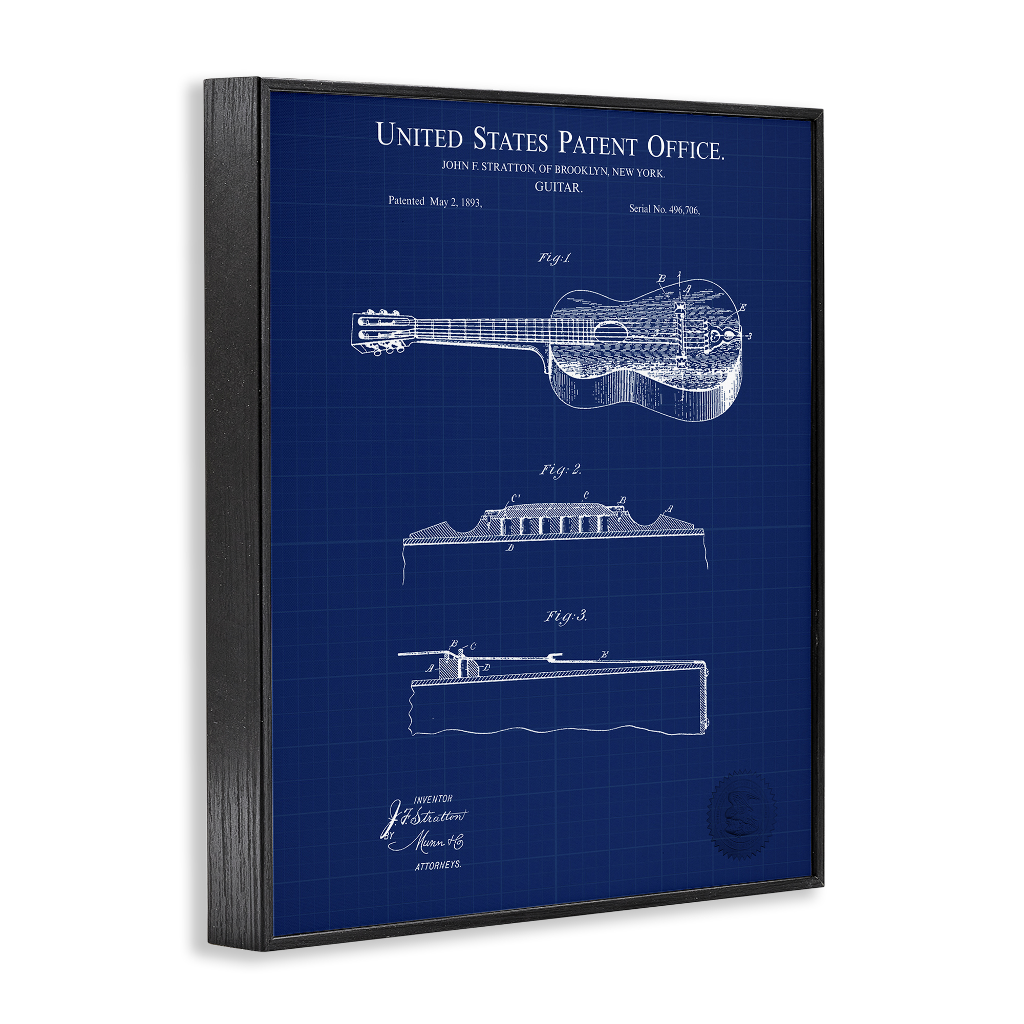 Stupell Industries Acoustic Guitar Blueprint Performing Arts Painting Black Framed Art Print Wall Art, 24 x 30