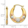 thumbnail image 3 of 14K & White and Rose Rhodium Hollow Flowers Hoop Earrings in 14k Yellow Gold w/ Rhodium Plating, 3 of 3