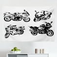 thumbnail image 1 of Motorcycle Tapestry, Illustration of 3 Motorcycles Freedom Transport Risky Extreme Sports Theme, Fabric Wall Hanging Decor for Bedroom Living Room Dorm, 2 Sizes, Orange Black, by Ambesonne, 1 of 1