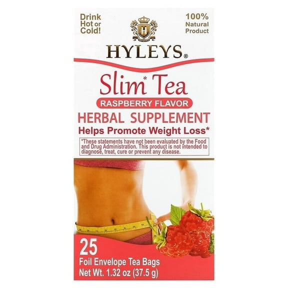 Hyleys Tea, Slim Tea, Raspberry, 25 Foil Envelope Tea Bags, 0.05 oz (1.5 g) Each Pack of 2