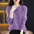 thumbnail image 3 of ZACPNCV Women's Winter Casual Jackets Long Sleeve Solid Color Round Neck Knitted Sweater Thin Cardigan Sweater Top Purple, 3 of 4