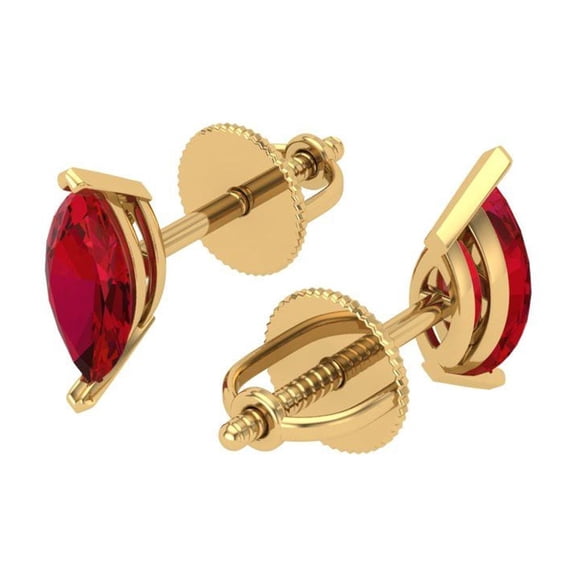 1.0 Ct Marquise Cut Studs Red Ruby 14K Yellow Solid Solid Gold Everyday Dainty Earrings Screw Back