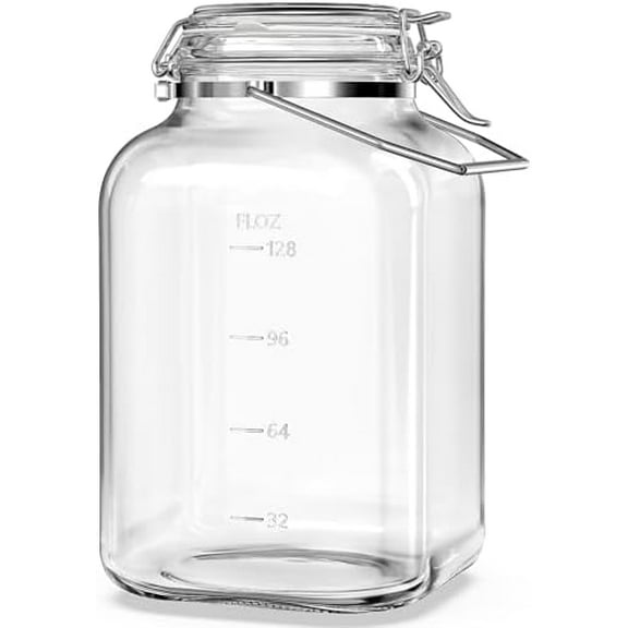1.5 Gallon Glass Jar with Airtight Lid, Square Wide Mouth Mason Jars with Stainless Steel Handle, Large Glass Storage Containers for Canning, Flour, Sugar, Fermentation, Rice, Pickled Eggs