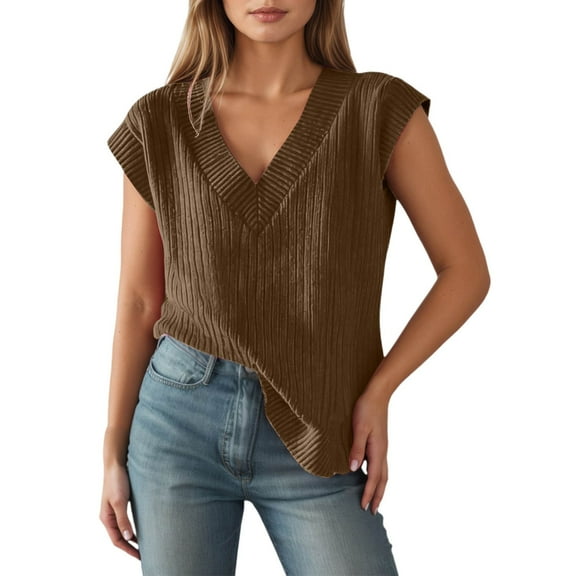 UJNDER Ribbed Knit Sweater Vest for Women Oversized Sleeveless Top Casual Layering Piece Fall Winter Coffee S