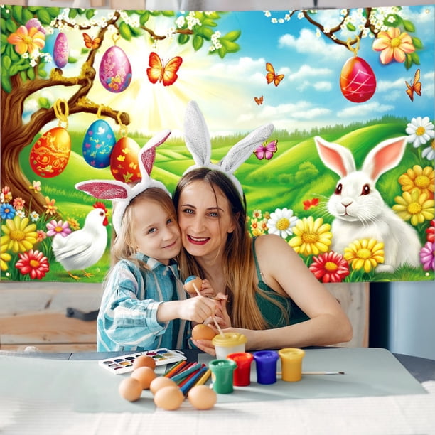Xihbxyly Telón de Fondo de Pascua, Tela para Fotografía con Corona de Primavera Vibrante, Diseño Festivo Colorido, Ligero y Fácil de Colgar, Perfecto para Fiestas y Celebraciones, Ideal para Eventos