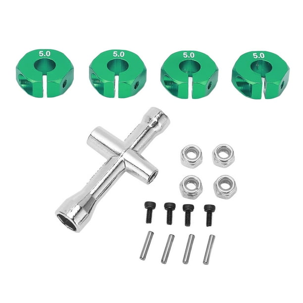 4pcs 12mm wheel hex drive hub adapter, combination coupling with pins, screws, RC car replacement parts for 1/10 RC car, green.