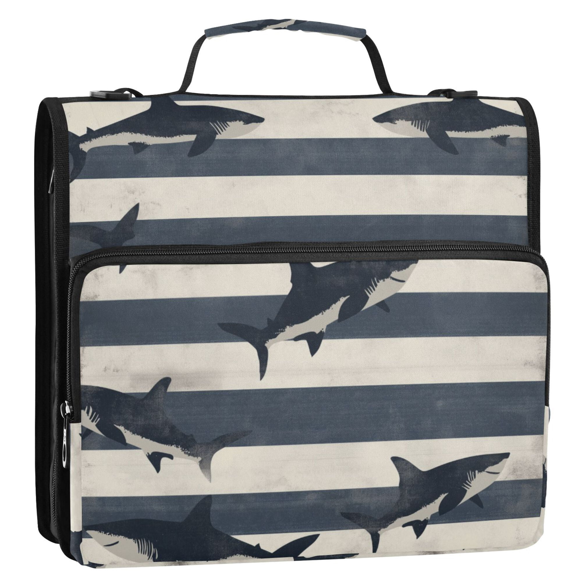 FORMRS Zipper Binder with Shoulder Strap 2-inch Ring 500 Sheet Capacity File Bag, Dark Sharks