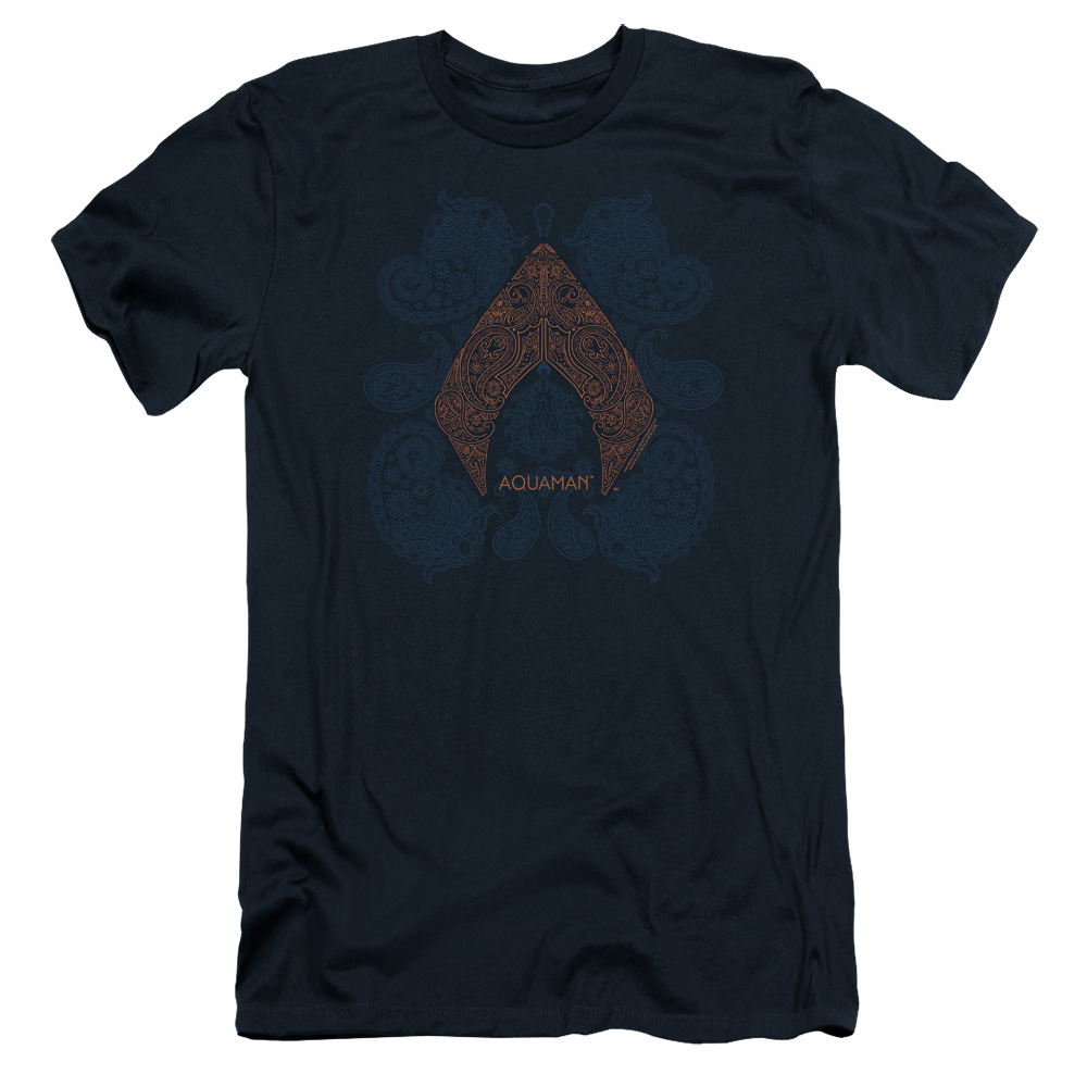 Aquaman Movie Aqua Paisley S/S Adult 30/1 T-Shirt Navy