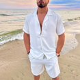thumbnail image 2 of OUSITAID Men Spring Summer 2 Pieces Beach Short Sleeve Linen Shirts & Shorts Pants Sets with Pockets, 2 of 6