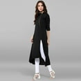 thumbnail image 3 of Janasya Indian Chinese Neck Roll-up Sleeve Solid Black Poly Crepe Kurta For Women, 3 of 9