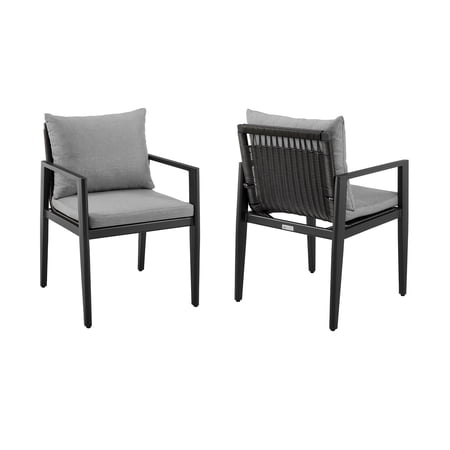 Armen Living Armen Living Grand 19" Metal & Fabric Dining Chair in Black/Dark Gray (Set of 2)