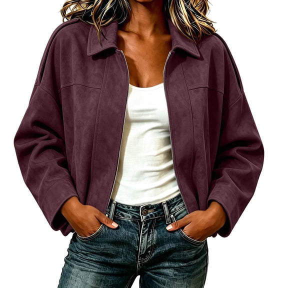 Setooff Jackets for Women, Women's Solid Oversized Bomber Jacket Casual Fall Long Sleeve jackets for women