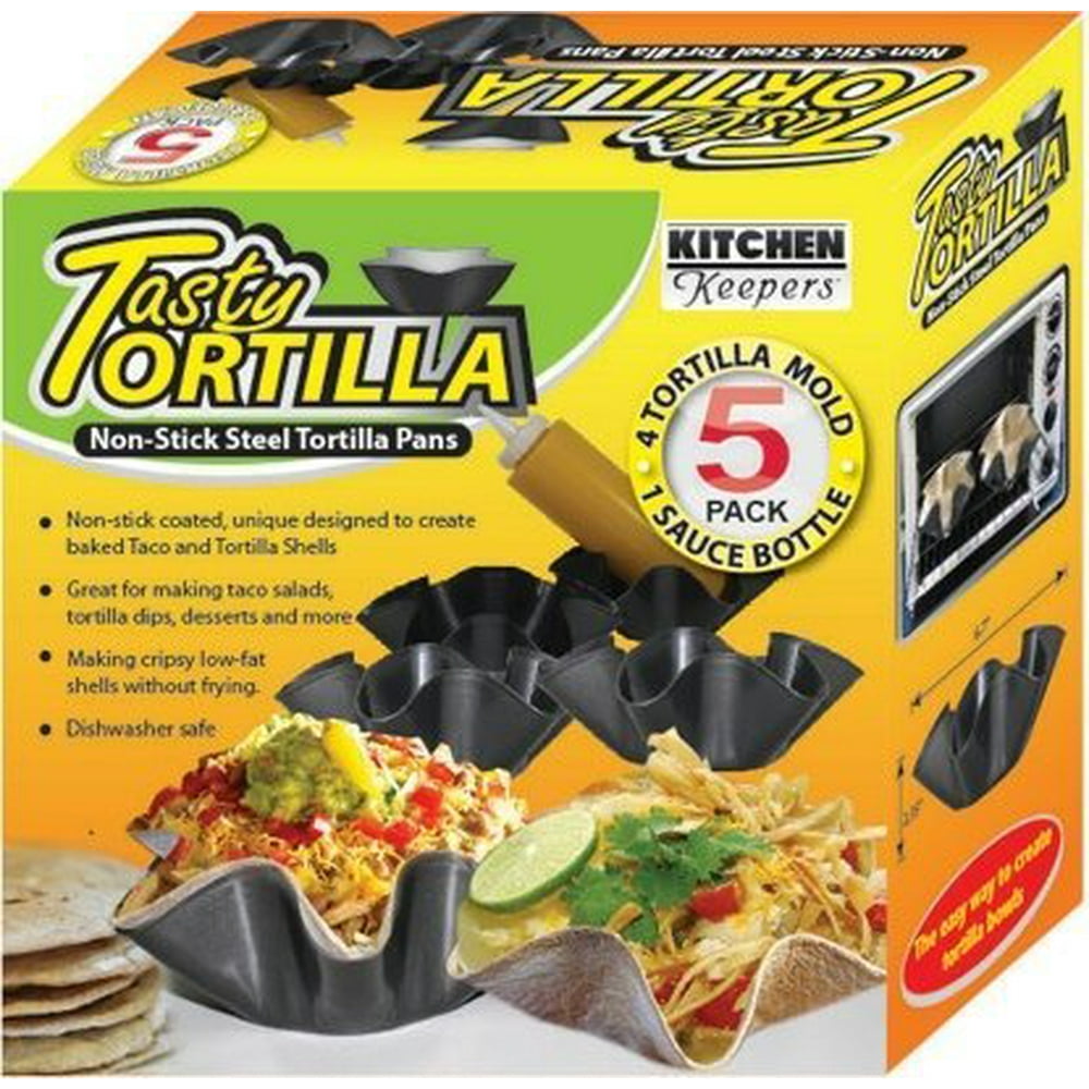 Tasty Tortilla Non Stick Steel Tortilla Pans, 4 Tortilla Mold and 1 Sauce Bottle 8 oz Walmart