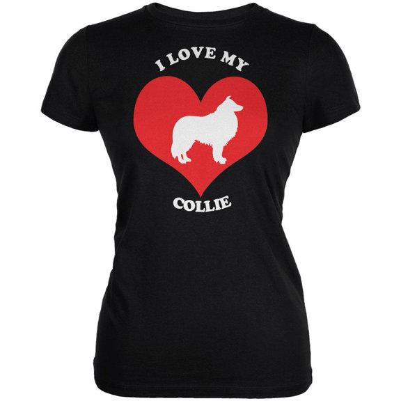 Valentines I Love My Collie Black Juniors Soft T-Shirt - 2X-Large