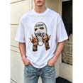 thumbnail image 4 of Men's Hip Hop Ski Mask Graphic T-Shirt Cotton White Short Sleeve Crewneck Oversized, 4 of 9