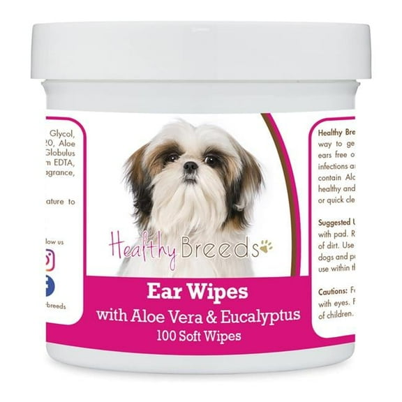 Healthy Breeds 192959824797 Shih Tzu Ear Cleaning Wipes with Aloe & Eucalyptus for Dogs - 100 Count