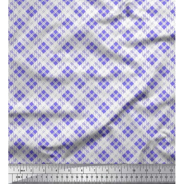 Soimoi Poly Georgette Fabric Diagonal Check Fabric Prints by Yard 42 Inch Wide