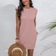 thumbnail image 4 of Vestido sin mangas de rayas jacquard de verano para mujer - Cintura imperio, corte holgado, largo hasta la rodilla, para vacaciones - Tallas S-XXL, 4 of 8
