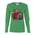 thumbnail image 2 of Vintage Hot Rod Old Garage Cars and Trucks Womens Graphic Long Sleeve T-Shirt, Kelly, X-Large, 2 of 3