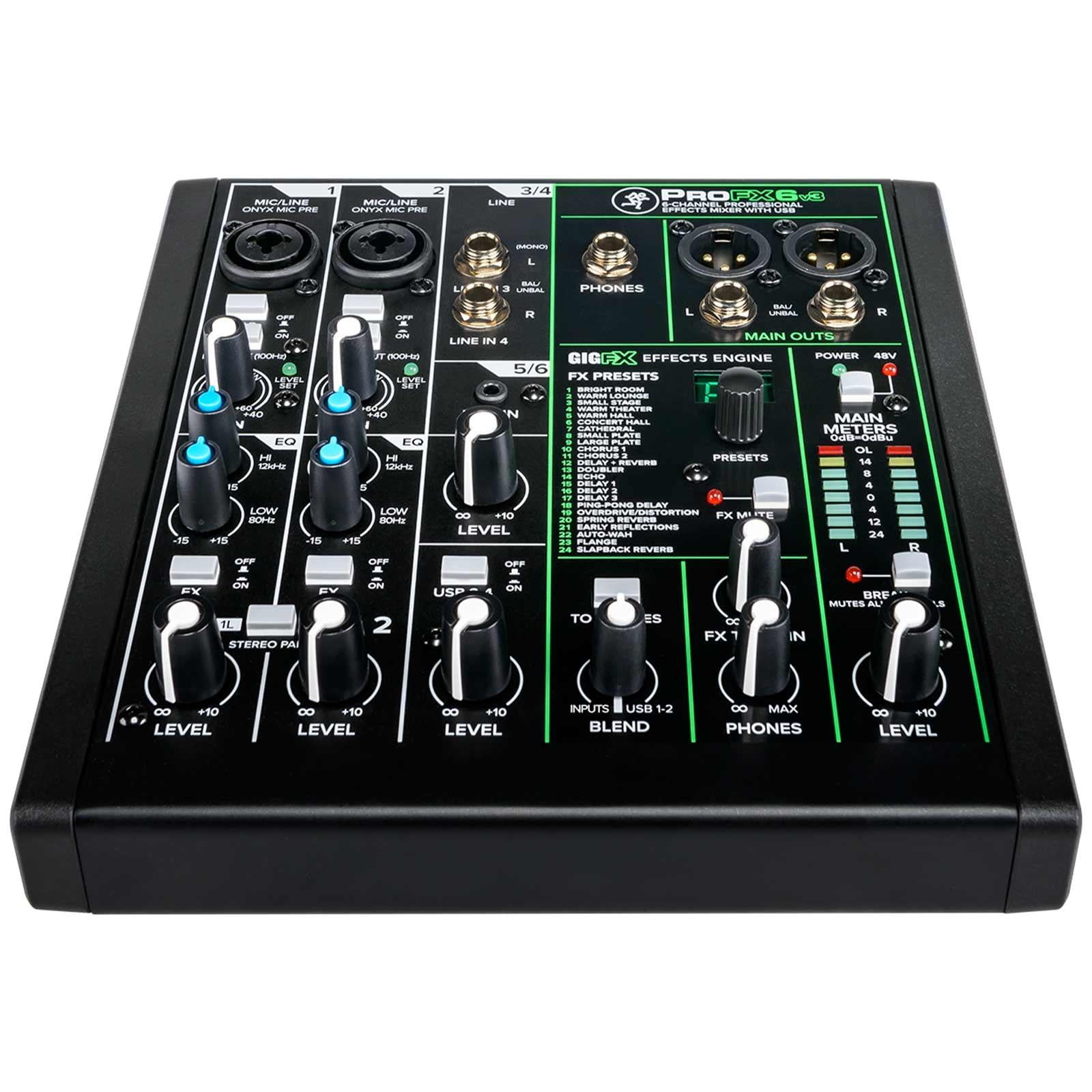 Mackie ProFX6v3 6 Channel Professional Effects Mixer with Cables Package