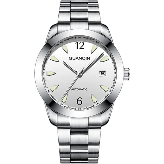 GUANQIN Men Japan Automatic Mechanical Movement Luminous Stainless Steel Business Wrist Watch Sapphire Crystal Waterproof Self-Winding Clock Calendar