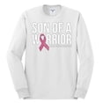 thumbnail image 2 of Wild Bobby Son of A Warrior Breast Cancer Ribbon Breast Cancer Awareness Men Long Sleeve Shirt, White, Medium, 2 of 6