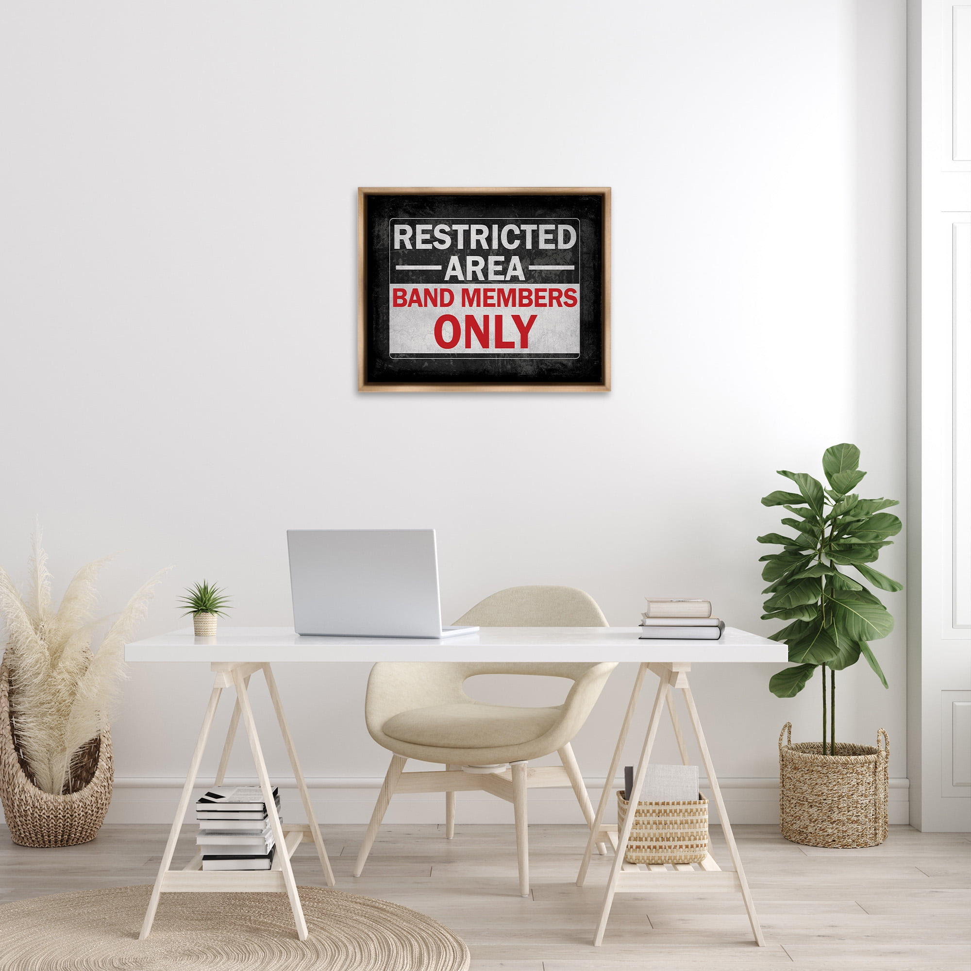 Stupell Industries Band Members Only Typography Painting Brown Floater Framed Canvas Art Print Wall Art, 31 x 25
