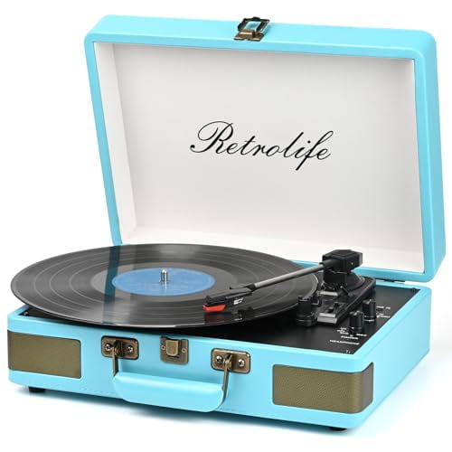 Tocadiscos Maleta portátil Bluetooth de 3 velocidades Reproductor de vinilo con parlantes incorporados Tocadiscos Sonido de audio mejorado Cuero de PU Vintage