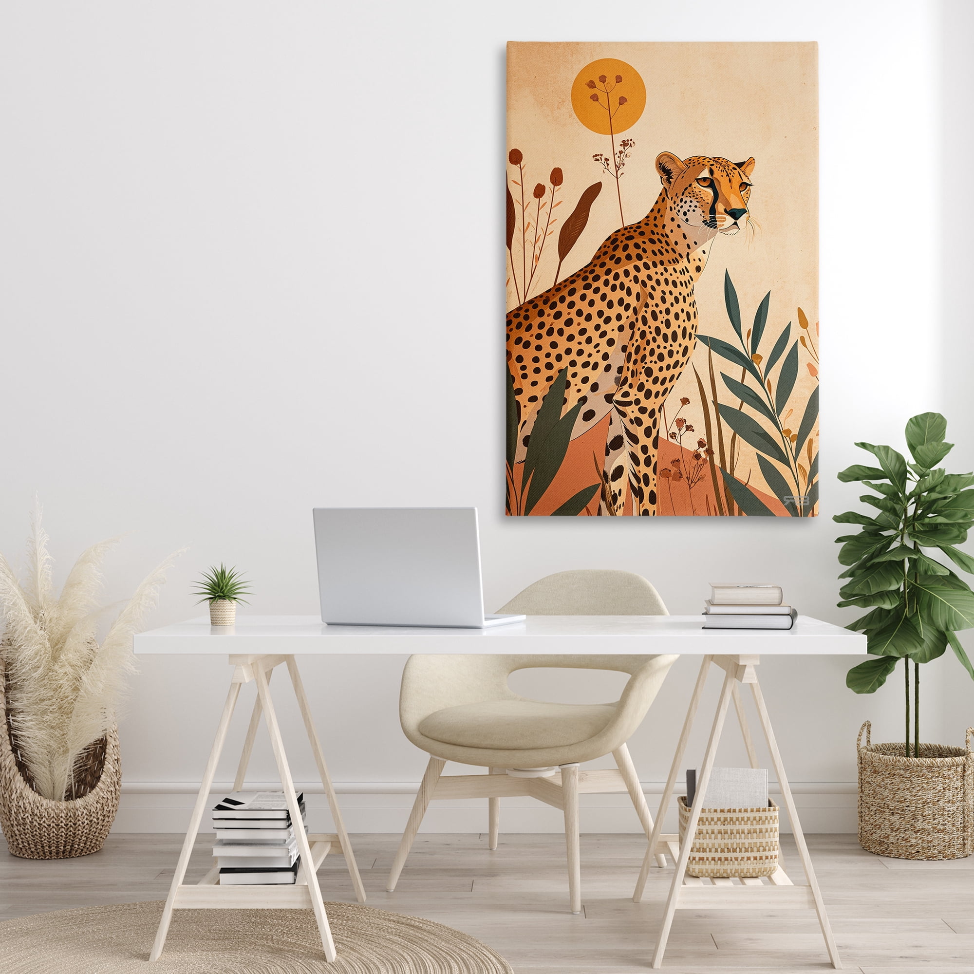 Stupell Industries Cheetah & Boho Plants Animals & Insects Painting Gallery Wrapped Canvas Art Print Wall Art, 30 x 45