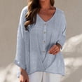 thumbnail image 2 of Dazajoo Women's Plus Size Cotton Linen Blouses Summer Cross-over Hem V Neck Tunic Tops Fashion Solid Color Long Sleeve Tee Shirts for Women 2024,Gray,S, 2 of 6
