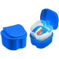 thumbnail image 2 of Denture Case, Denture Cup with Strainer,False Teeth Storage Box with Basket Net Container Holder for Travel, Retainer Cleaning (Dark blue), 2 of 8