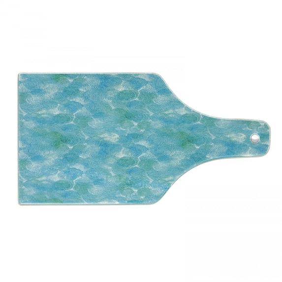 Teal Cutting Board, Abstract and Expressionist Watercolor Art Design with Aqua Circles Pattern, Tempered Glass Cutting and Serving Board, Wine Bottle Shape, Aqua Blue Turquoise, by Ambesonne