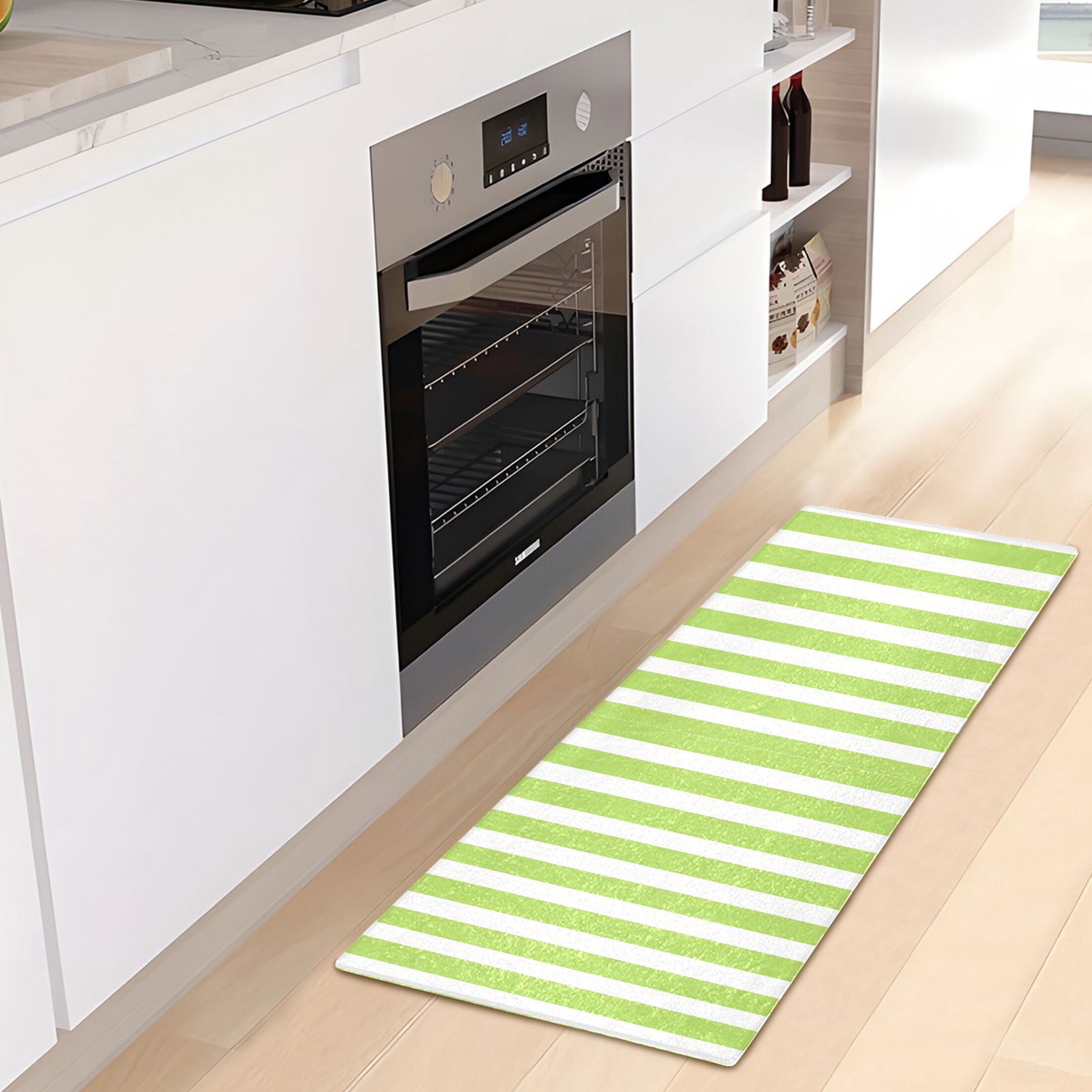 Dailycode Apple Green and White Stripes Bathroom Rugs Non Slip Absorbent Soft Plush Quick Dry Bath Mat, 39"x20"