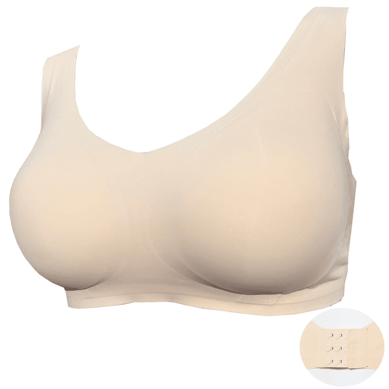 BIMEI Seamless Mastectomy Bra for Women Breast Prosthesis with Pockets Sleep  Bras Soft Daily Bras with Removable Pads,Beige,3XL 