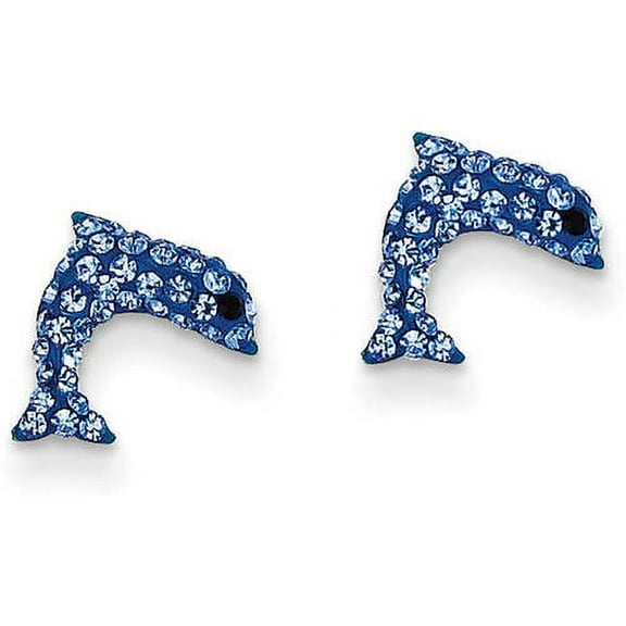 Primal Gold 14K Yellow Gold Crystal Blue Dolphin Post Earrings