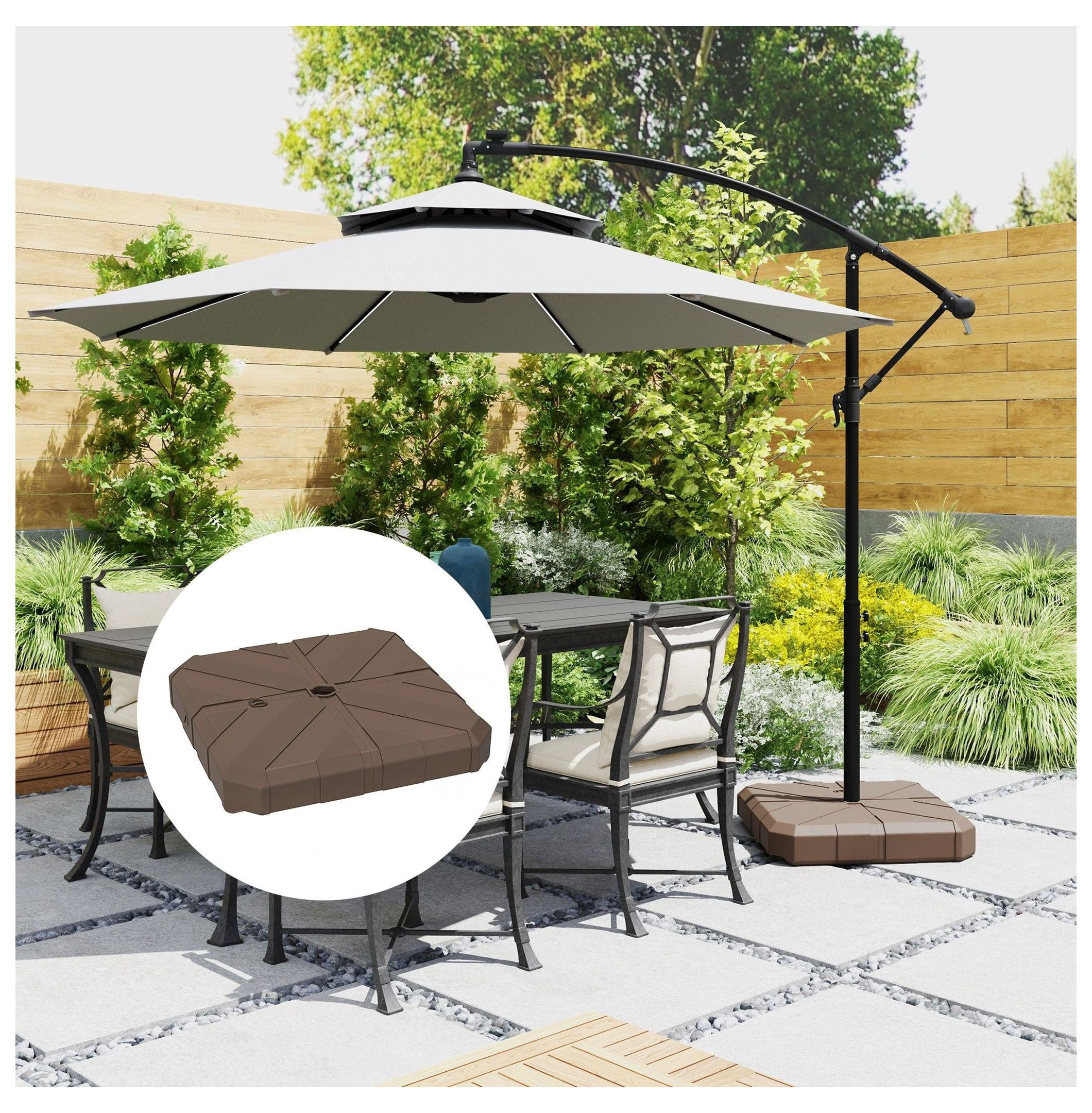 Offset Patio Umbrella Base - Heavy Duty 143lbs Fillable Stand for Garden, Poolside - 2.4" Pole - Brown