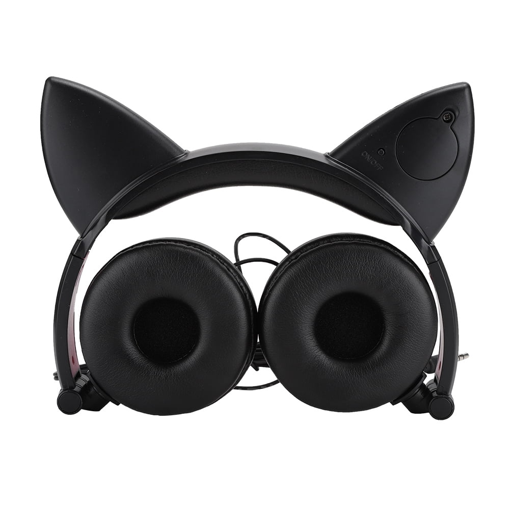 Cat Ear Foldable Music Headphone with LED Glowing Light, Over-Ear Wired Earphone with 4.9 ft / 1.5 m Cord and Built-in Rechargeable Battery for PC & Mobile