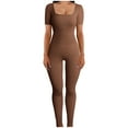 thumbnail image 2 of LOVZFMLL Women's Threaded Low Neck Short Sleeve Hip-lifting Slim Jumpsuit Brown XXL, 2 of 6