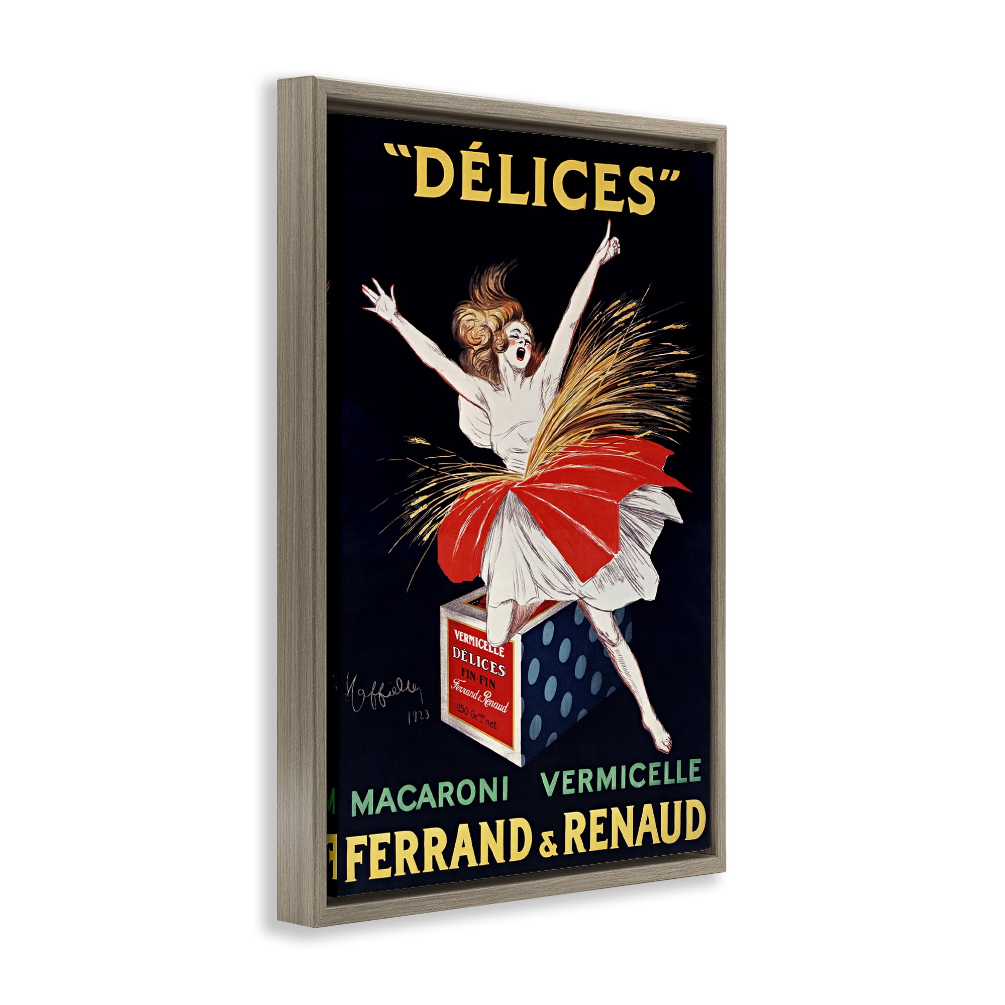 Stupell Industries Vintage Dancer Food Advertisement Brown Framed Floater Canvas Wall Art, design by Leonetto Cappiello
