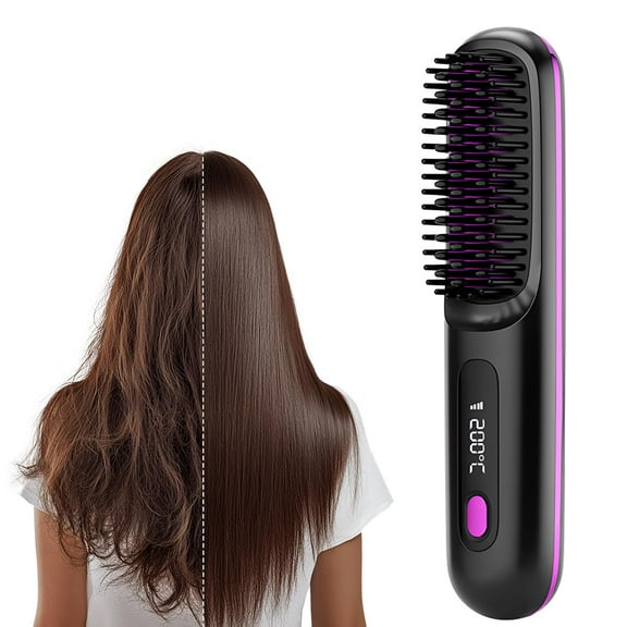 Portable Straightener Brushs for Travel, with LCD Temperature Display, Fast Heating Cordless Mini Hair Brushs, Portable Hair Straightener(balck)