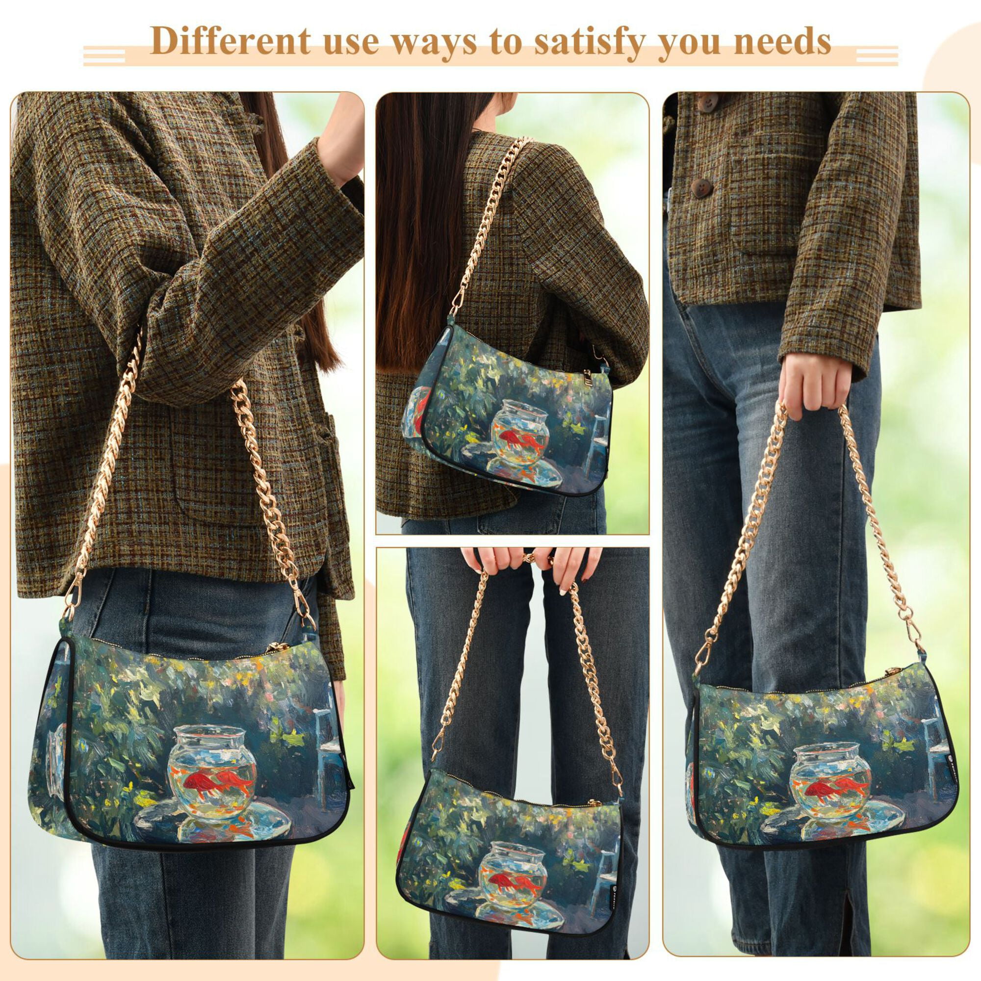 FORMRS Womens Shoulder Bag with Chain Strap Clutch Purse Cute Tote Handbag, Sunshine Goldfish