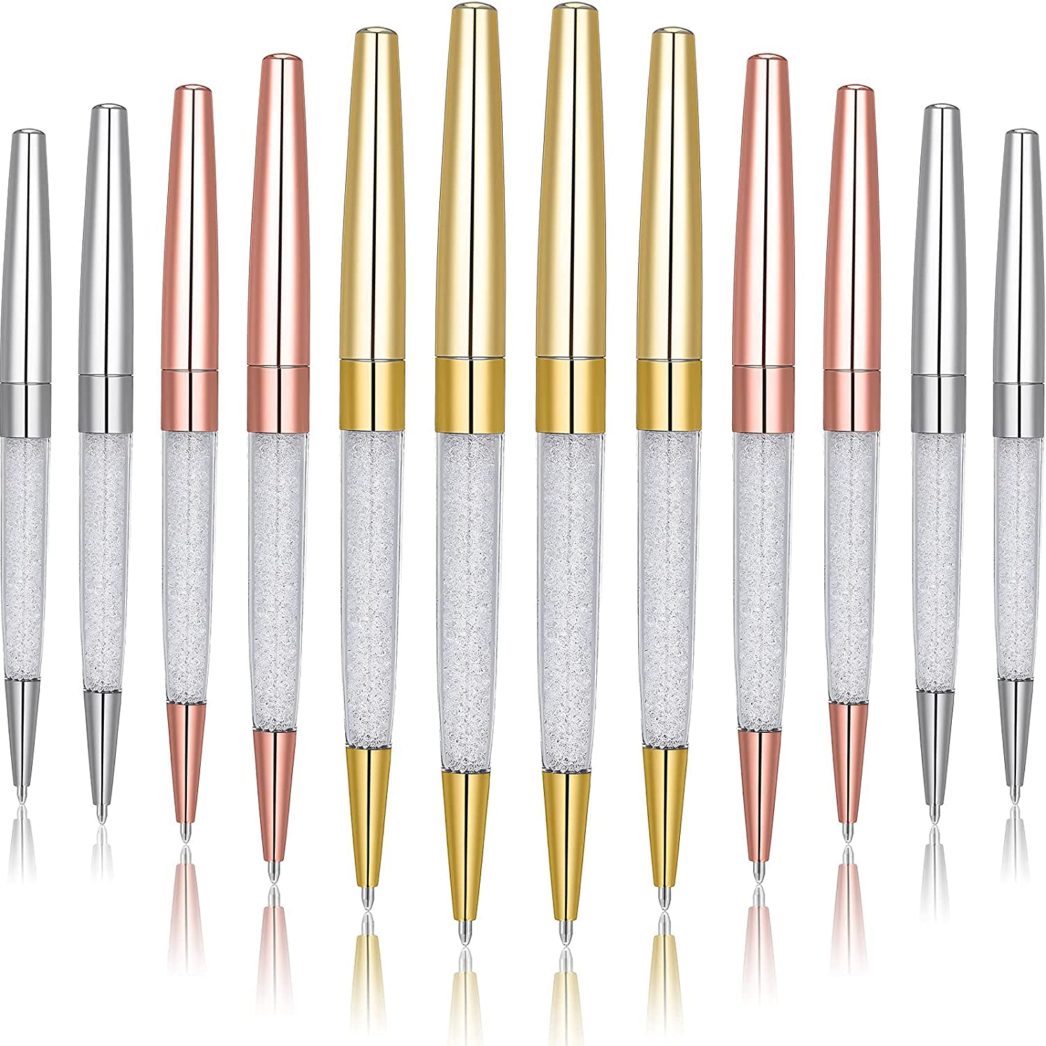 4 Pack Diamond Pen Rose Gold Pen Crystal Ballpoint Pens Bling Metal Ballpoint Pen Office Supplies Black Ink Includes Extra Pen Refills 