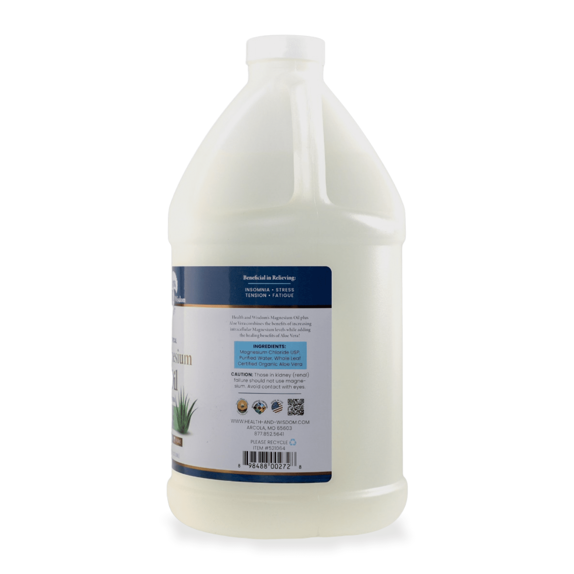 Health and Wisdom - Magnesium Oil USP Plus Aloe Vera - 64 oz.