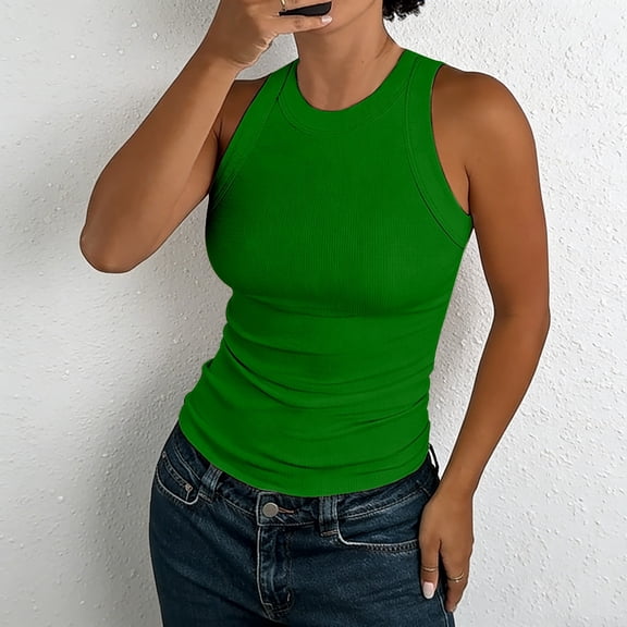 Endives Womens Sleeveless Tank Top Casual Ribbed Racerback Basic Top Thick Strap Shirts Tunic Tops