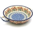 thumbnail image 1 of Polish Pottery Baker - Round with Handles - Medium - Crimson Bells by Polish Pottery Gallery, 1 of 4