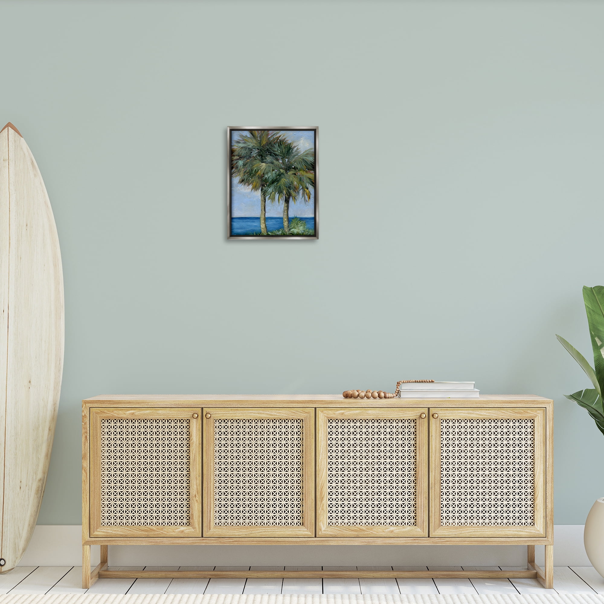 Stupell Industries Full Brushed Palms Landscape Painting Gray Floater Framed Canvas Art Print Wall Art, 17 x 21